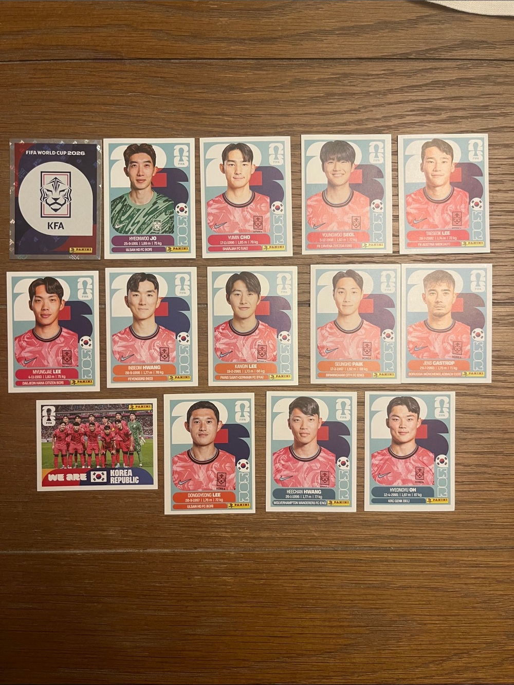 Panini Korea Republic Football Player Sticker Set -
